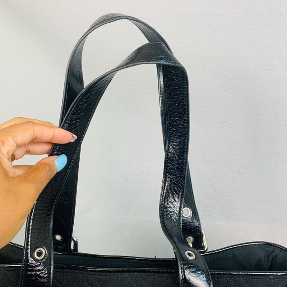 Vera Bradley Black Quilted Tote Bag Purse Shoulder Handbag Silver Hardware Large - Picture 2 of 9